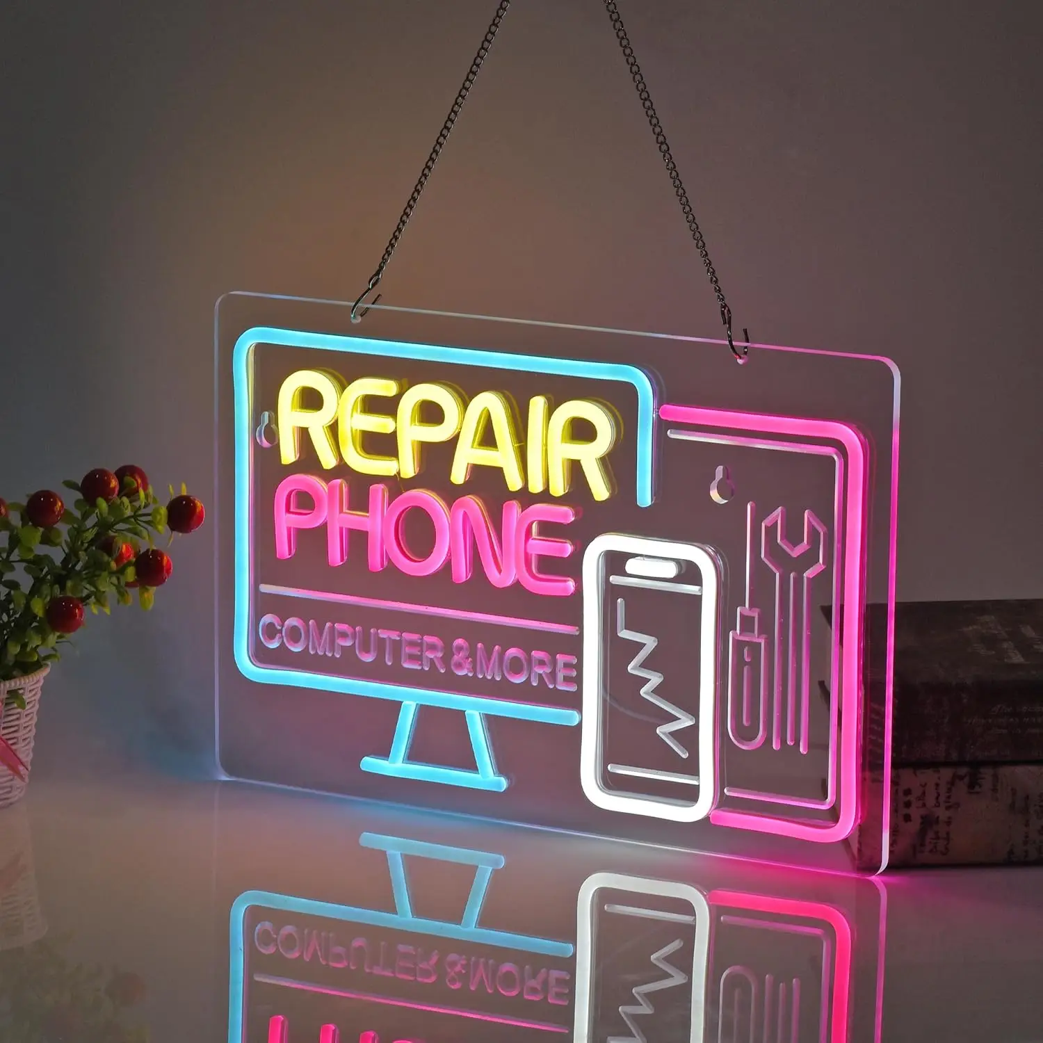 Phone Repair Neon Sign USB Powered LED Neon Light for Business Cellphone Tablet Laptop Desktop Computer Repair Shop Wall Decor