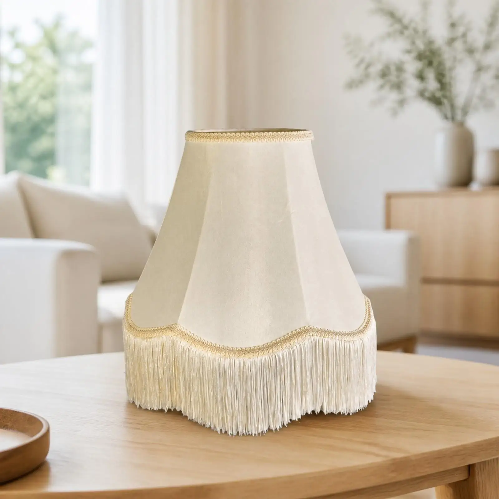 Foldable KD Fabric Lampshade for Bedside Table Lamp Bamboo Silk Material with Trim