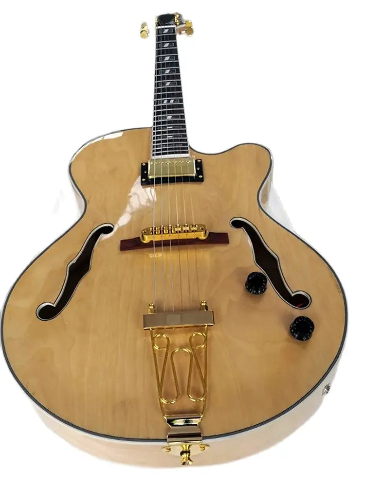 Maple Hollow Electric Guitar in Wood Color, Double F Hole, Gold Accessories, Rose Wood String Bridge, Can Be Customized