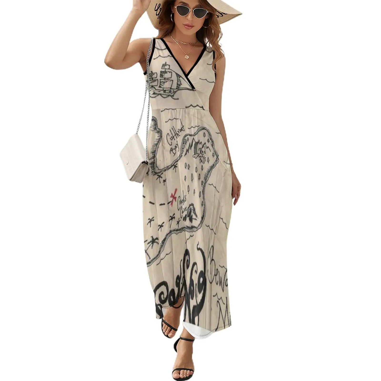 

The Treasure Map Sleeveless Dress summer dresses for women 2024 woman dress