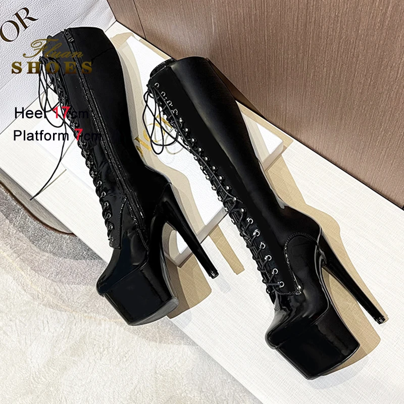 

Женские высокие сапоги до колена на платформе, весна 2026, европейский и американский стиль, каблук-шпилька 17 см, зимние, для ночного клуба, для танцев на пилоне
