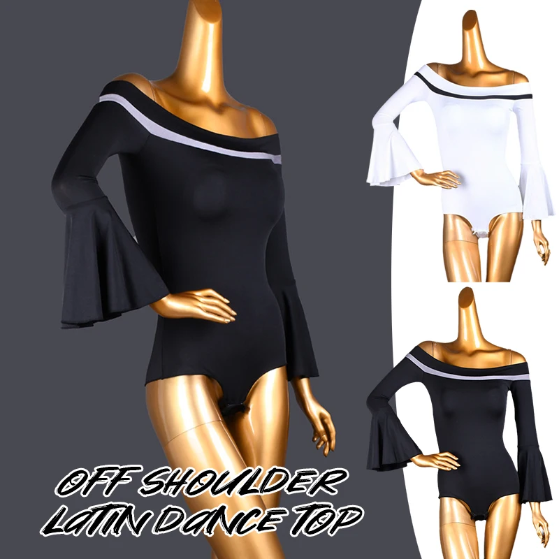 

New Women's Latin Dance Costume Black Lotus Sleeves One-shoulder Neck Fashion Dance Costume Sexy Party Performance Women's Top