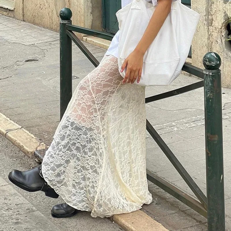 Women Lace Fishtail Skirts High Waist Bodycon Long Skirt Summer Fall Sexy Vintage Streetwear Y2K Aesthetic Clothes