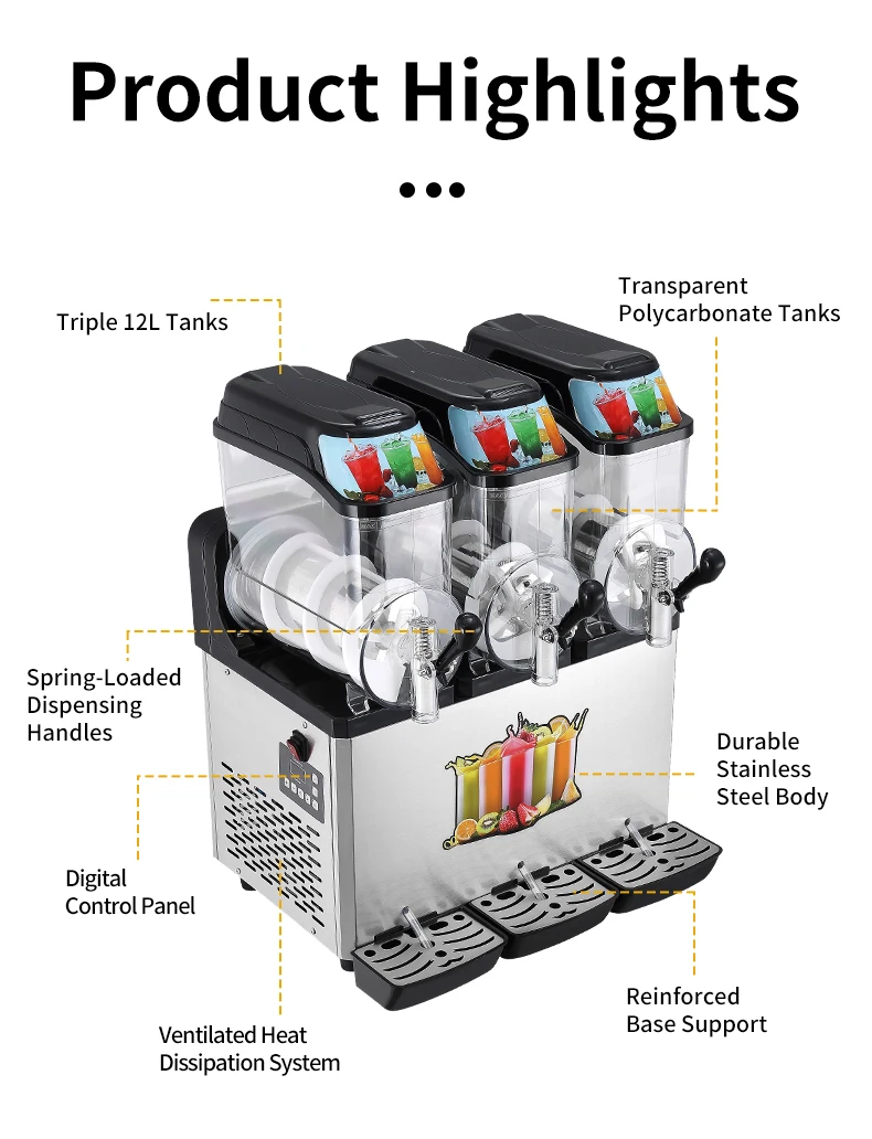 Commercial Stainless Steel & Cast Iron Slush Machine 1100W Multi-Plug Ice Cream Frozen Juice Maker CE Certified 1 Year Warranty