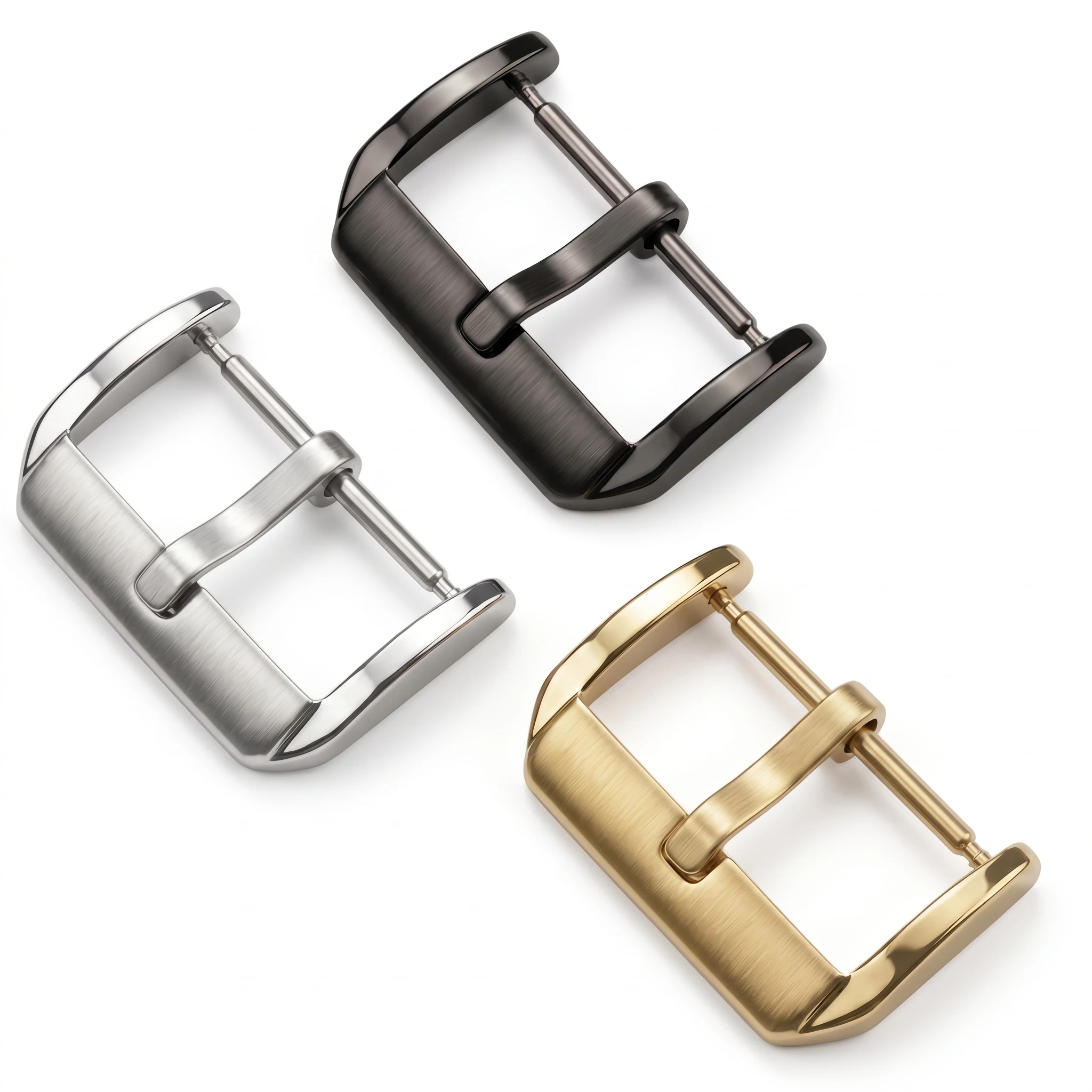 Middle Brushed Stainless Steel Watch Pin Buckle 16mm 18mm 20mm 22mm Silver Gold Black Leather Watch Band Strap Clasp Accessories