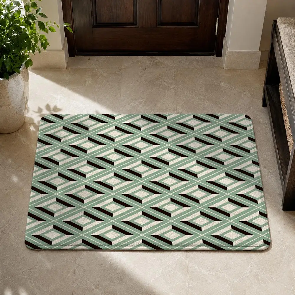Crossed Lines Floor Mat Flannel Non-Slip Washable Soft Rug For Bathroom Kitchen Bedroom Living Room Home Decor