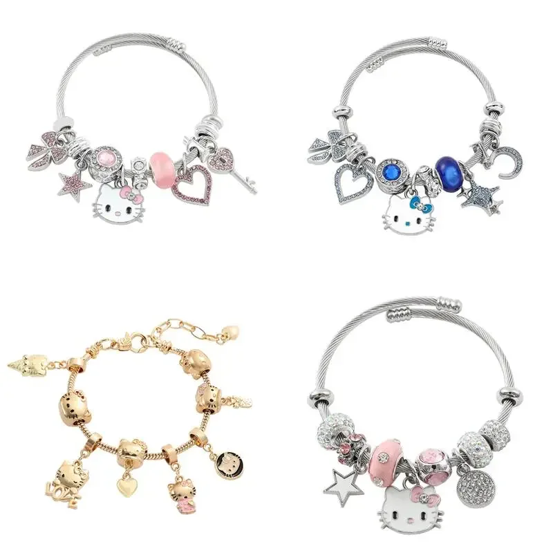 Sanrio Hello Kitty Bracelet Cartoon DIY Girls Rhinestone Inlay Pandora Bracelet Fashion Women's Jewelry Accessories Gifts