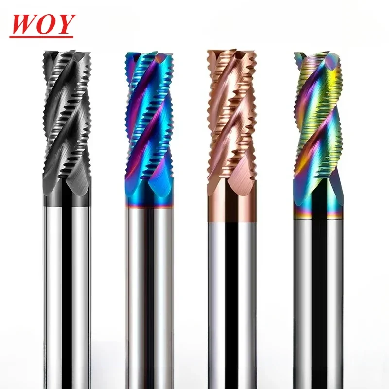 WOY HRC55/HRC65/HRC70 3/4 Flutes Tungsten Steel Carbide Nano Coating Wave Blade Roughing Milling Cutter CNC Machining Endmill