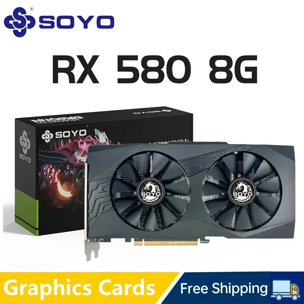 

Новый! 【SOYO】 Видеокарта Radeon RX580 8G с памятью GDDR5 Игровая карта AMD 256 бит PCIE3.0x16 HDMI DVI для настольного компьютера placa