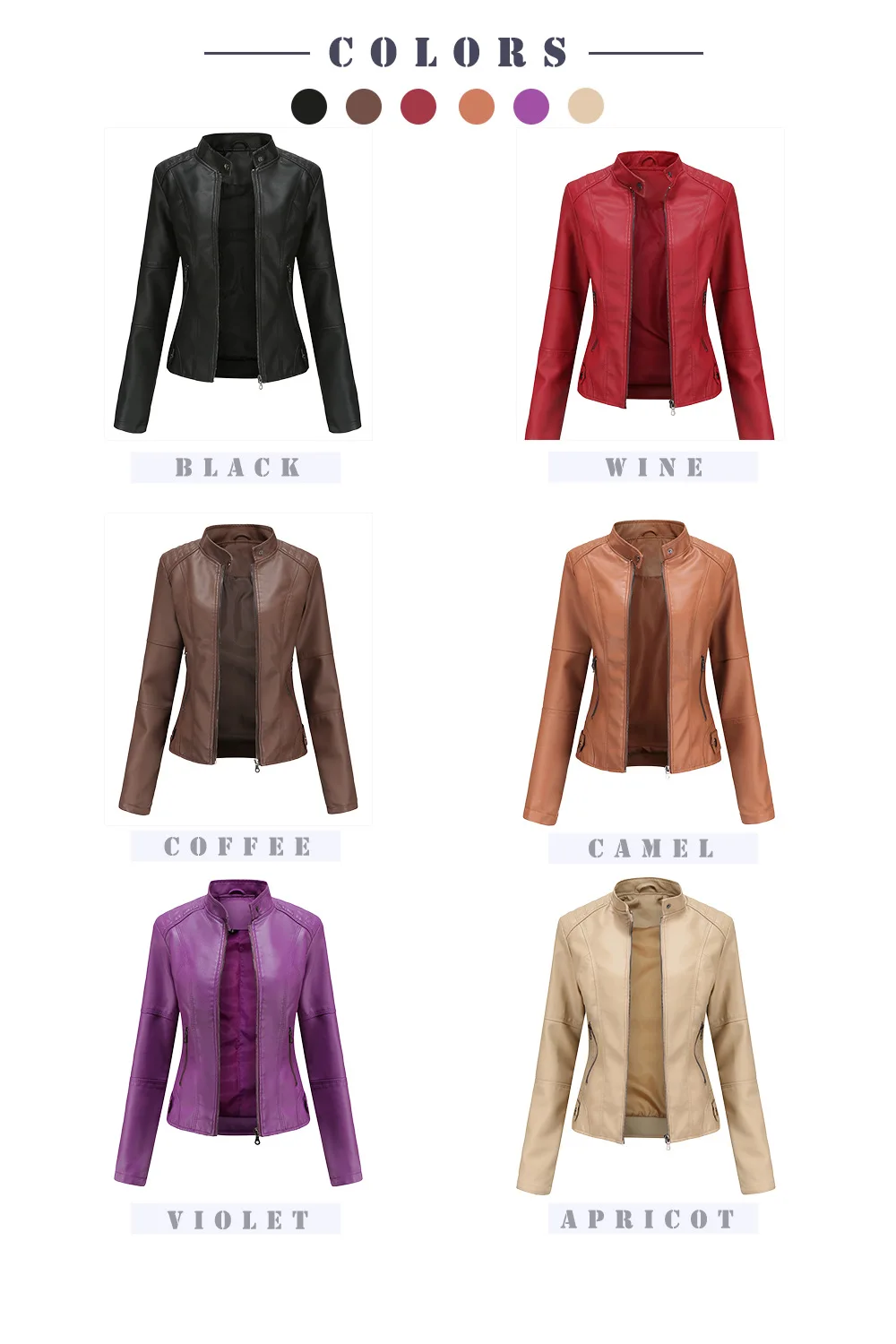 Women's Slim Fit Leather Jacket with Motorcycle Suit, Large Standing Collar, Autumn Black Zipper Outdoor Leather Windproof Top