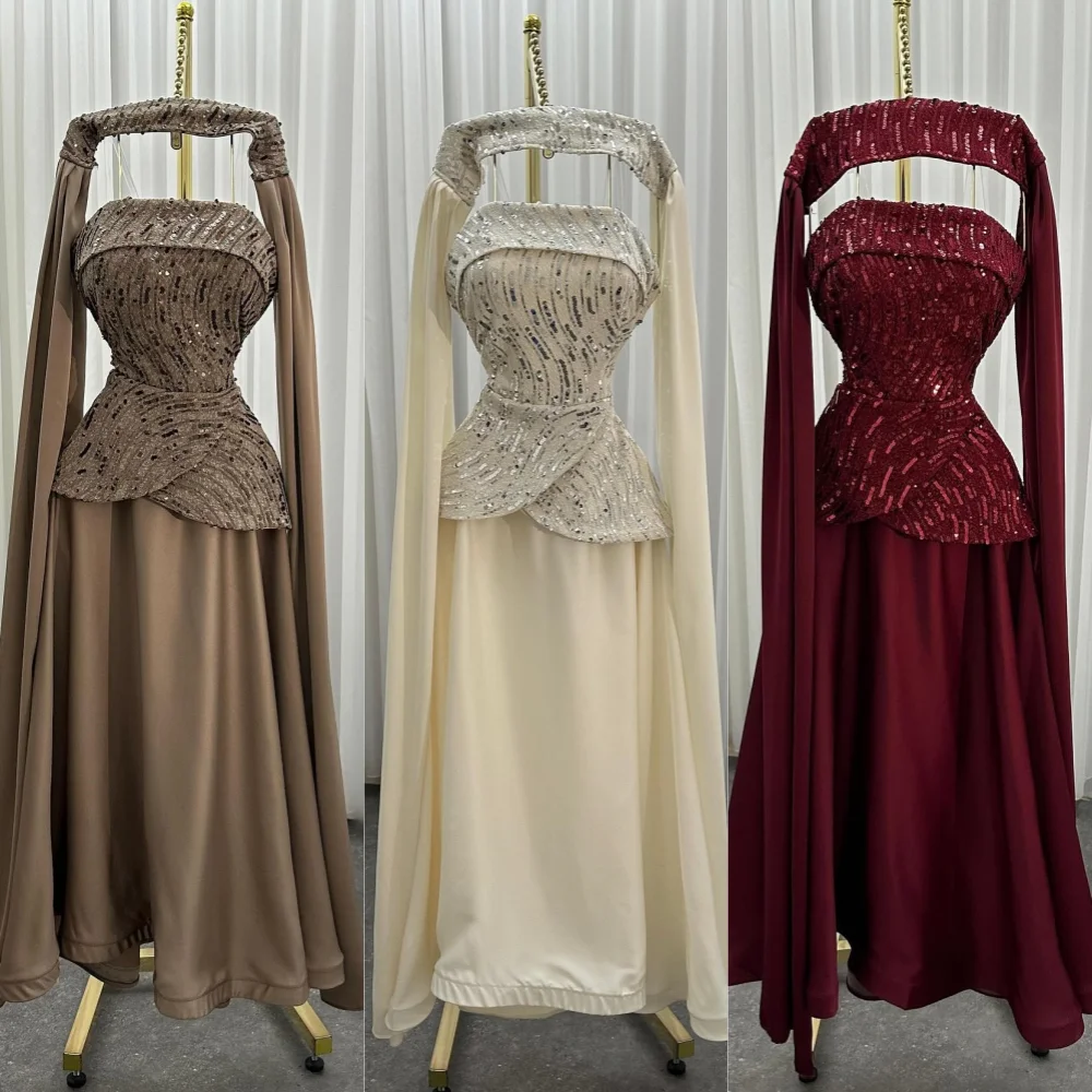 

Customized Chiffon Sequined Strapless A-line Midi Dresses Bespoke Occasion Sparkle Women Luxury Evening Elegant Party Wedding