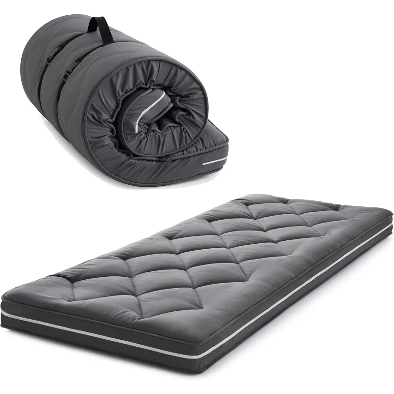 4-Inch Twin Floor Mattress 3-Layer Gel Memory Foam Cot Tophat Portable Folded Roll Sleep Pad Thickened Removable Anti-Decubitus