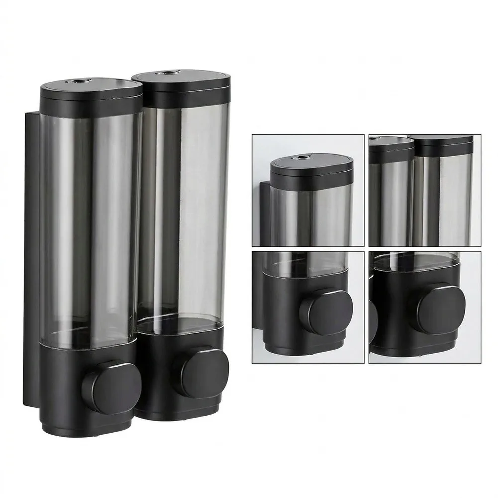 640ml 2-Cavity Wall Mount Liquid Soap Dispenser With Clear Window No Drill Installation For Home Bathroom Shower Organization