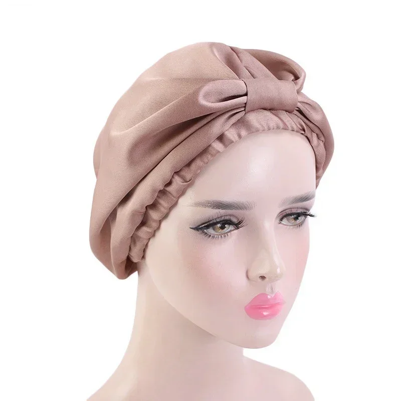 Silk Satin Sleep Cap Women Turban Elastic Head Scarf Hair Care Night Hat Chemo Caps Sleeping Bonnet Beanie Cover Headwear Solid