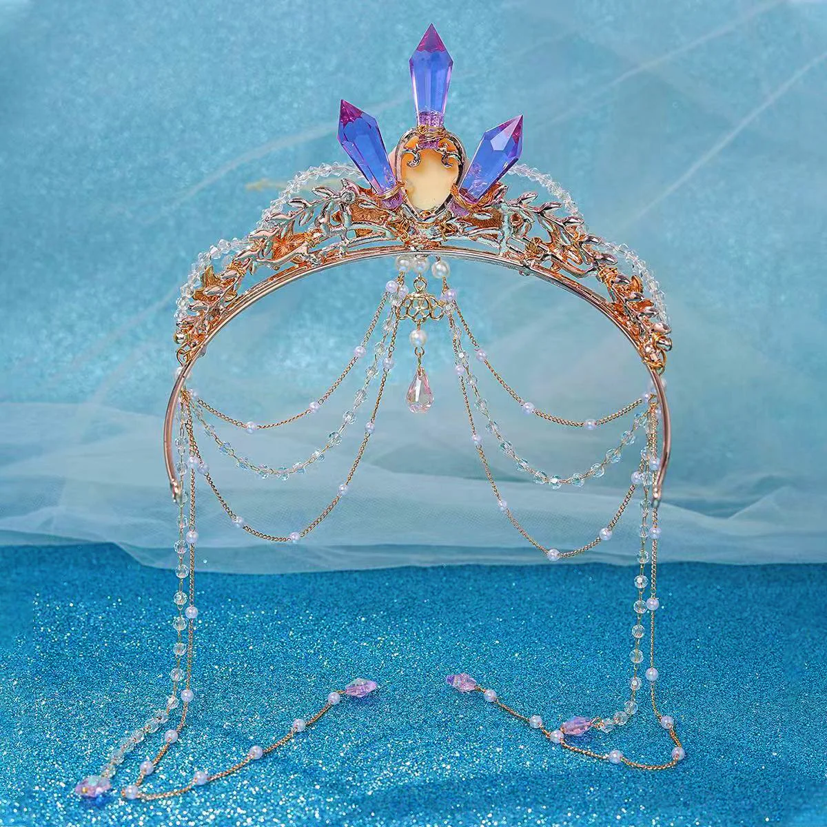 Ocean Style Shell Starfish Handmade Tassel Pearls Tiara Crown Women Adult Girls Elegant Hair Dress Birthday Party Accessories image 4
