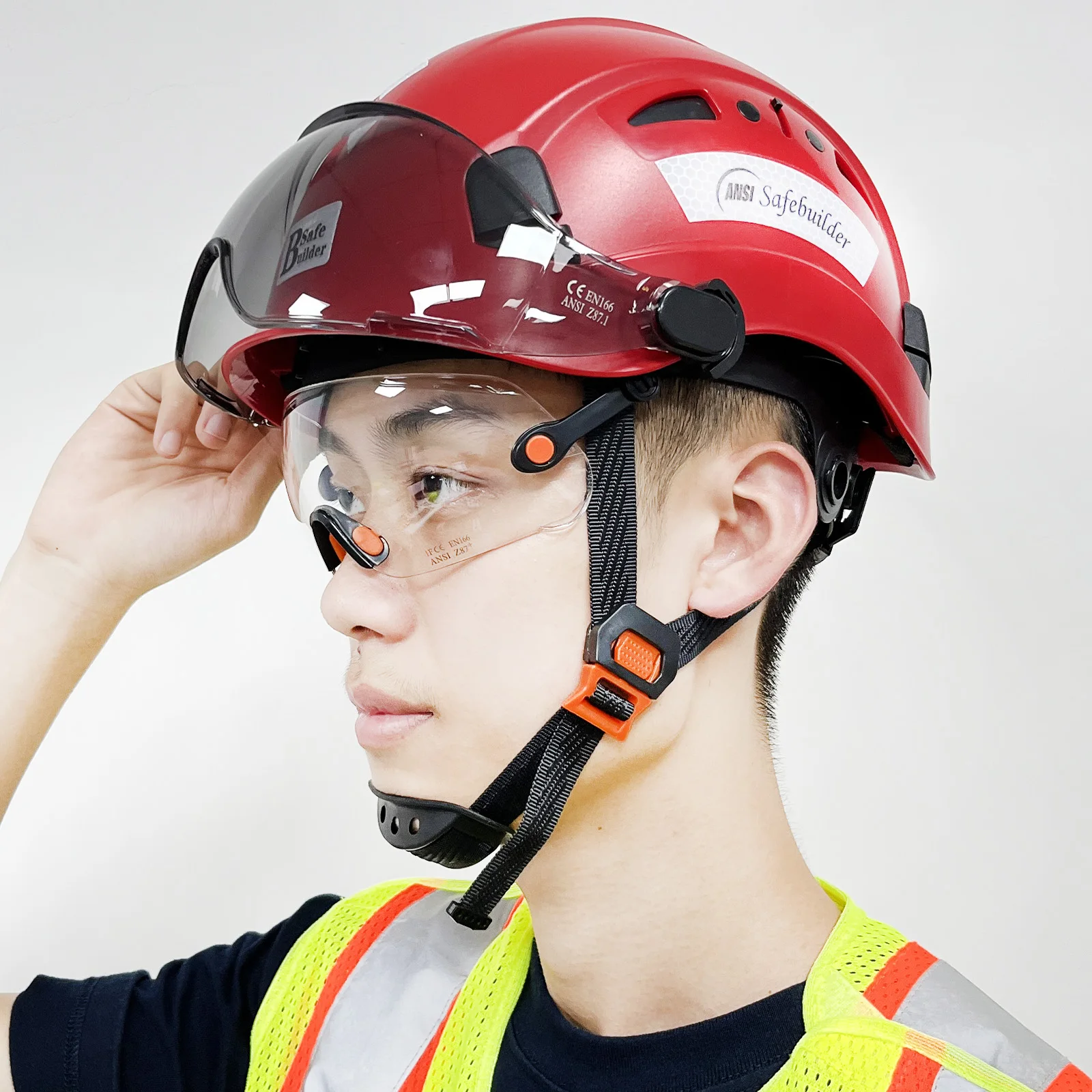 Construction Safety Helmet with Visor Built in Goggles, Engineering ABS Hard Hat, Industrial Work Cap, Men Head Protection