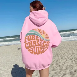 Colored Forever Chasing Sunset Hoody Retro Women Long Sleeve Inspirational Christian Hoodies Pullovers