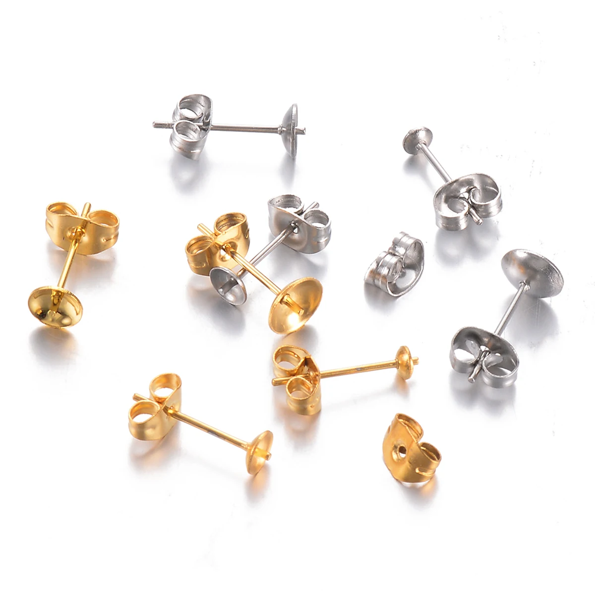Großhandel 50 Stück/lot Edelstahl Blanko-Ohrstecker 3/4/5/6mm Basis für Halbloch-Perlen DIY Schmuck – Detail 3