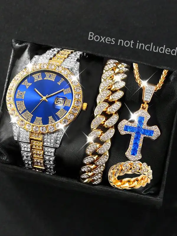 

Набор часов из нержавеющей стали с римскими цифрами, браслетом-цепочкой и кулоном-крестом, унисекс, повседневные кварцевые наручные часы, подарок