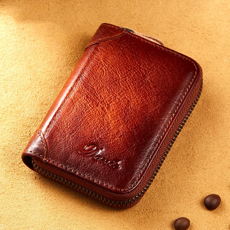Rfid portfel na karty ze skóry naturalnej Vintage Tan skóra zmień portfel portmonetka damskie portfele z etui na karty torebka damska