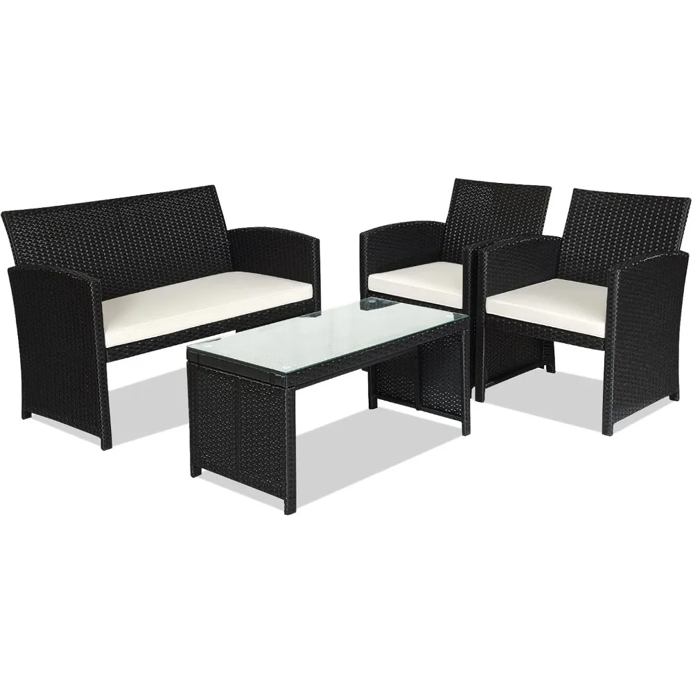 

4-piece courtyard furniture rattan conversation set outdoor sofa rattan table and chair set