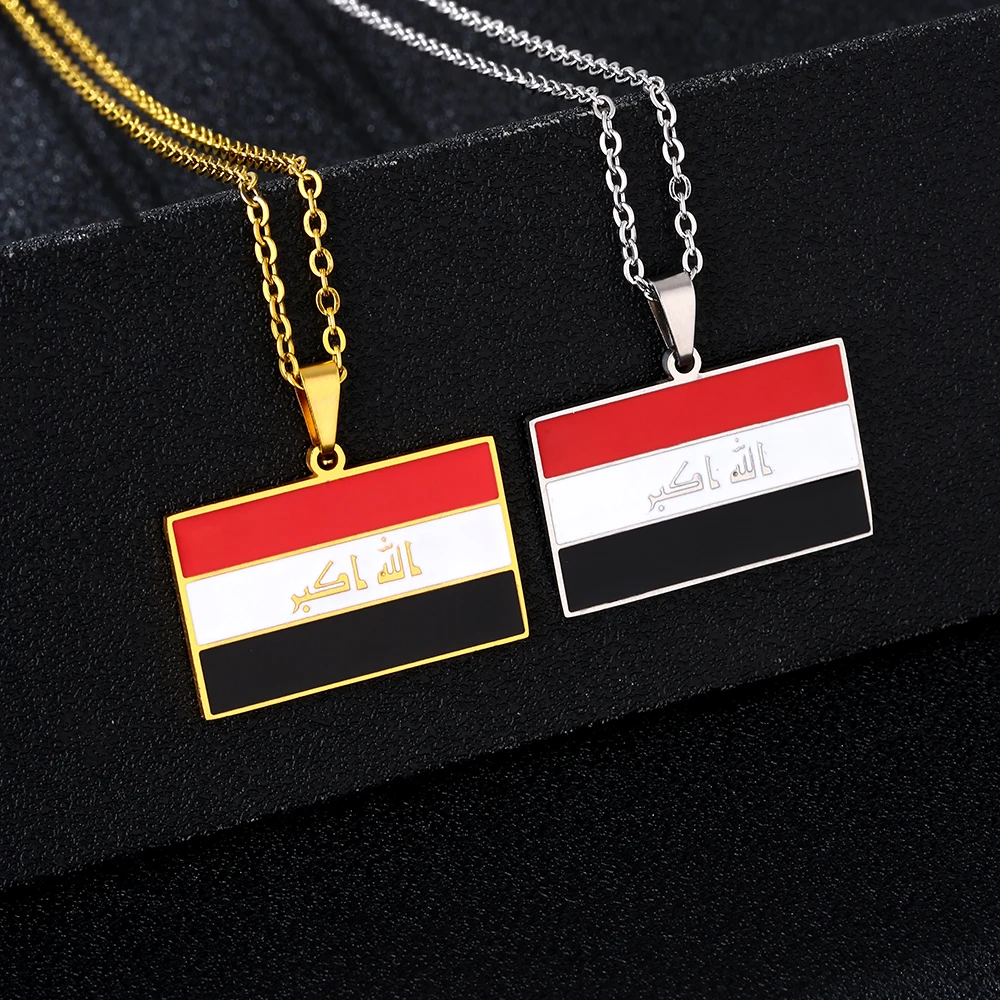 

New Trendy Iraq Flag Pendant Necklace Stainless Steel Enamel Anti-Scratch Men Women Fashion Statement Jewelry