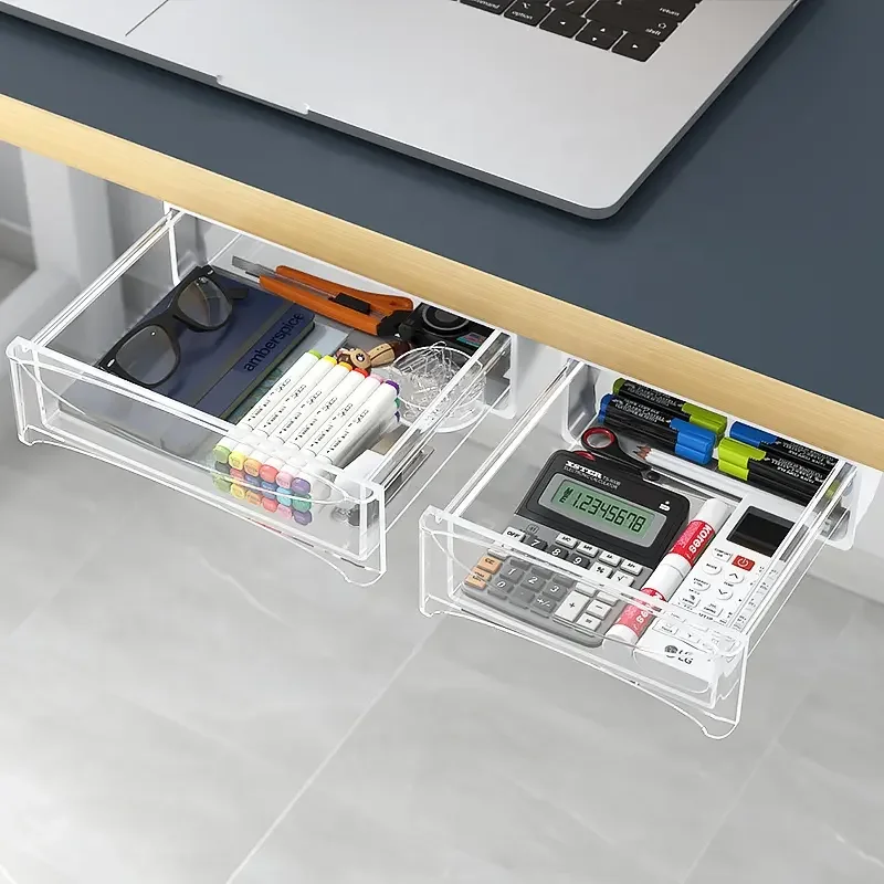 180MM Hidden Self Adhesive Drawer Office Organizer Desk Accessories Under Desk Plastic Storage Box Drawer