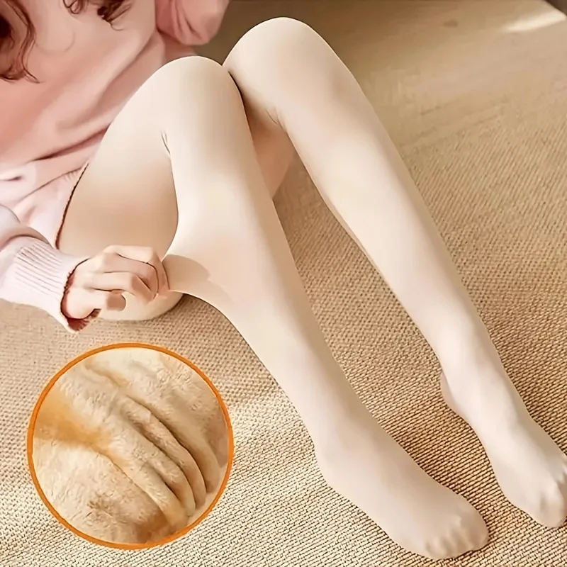 Pantyhose Women's Thick Fleece-Lined Tights Warm Slimming Nylon Leggings  Soft Stretchy Beige Nude Pantyhose Machine Washable