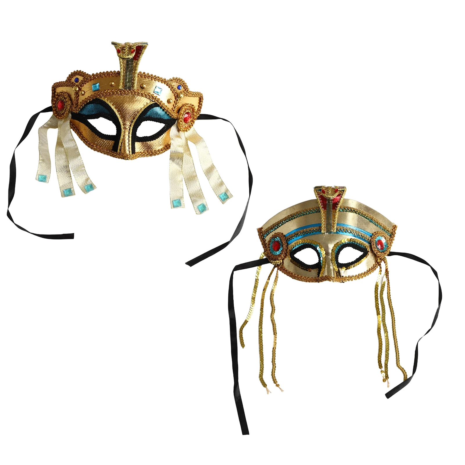 

Mysterious Egyptian Style Mask Halloween Cleopatra Pharaoh Snake Head Sequin Gold Webbing Egyptian Princess Mask Cosplay Props