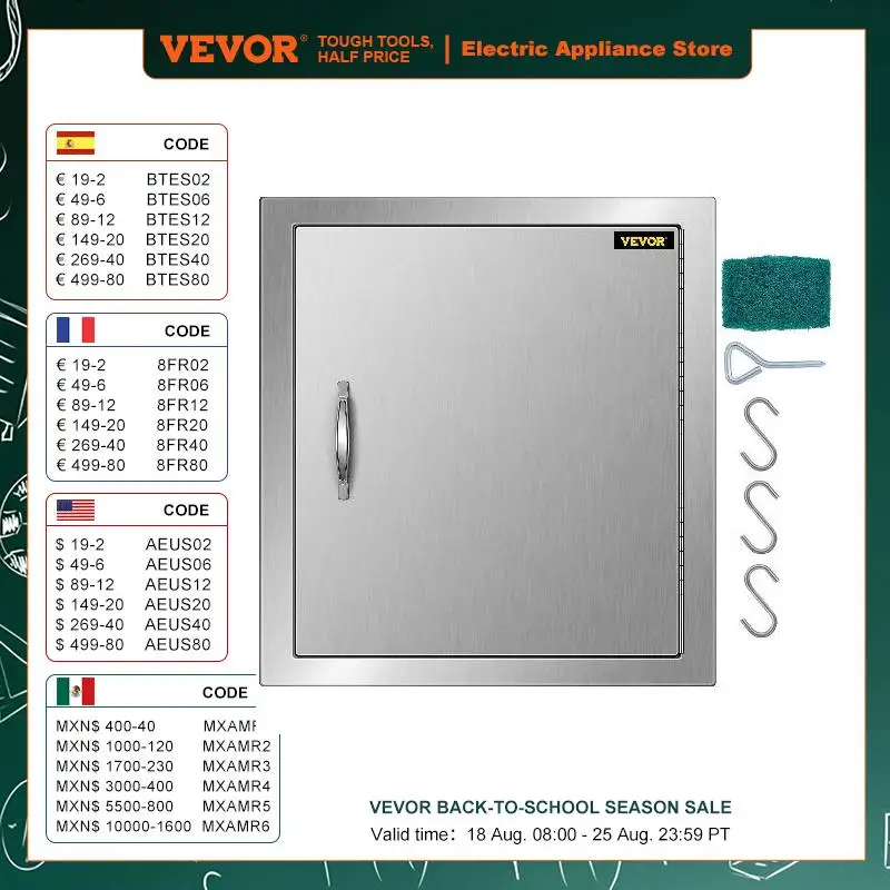 VEVOR Multi-Size BBQ Island Single Doors W/ Handle Magnet Block Stainless Steel Durable for Any Weather Outdoor Kitchen Cabinet