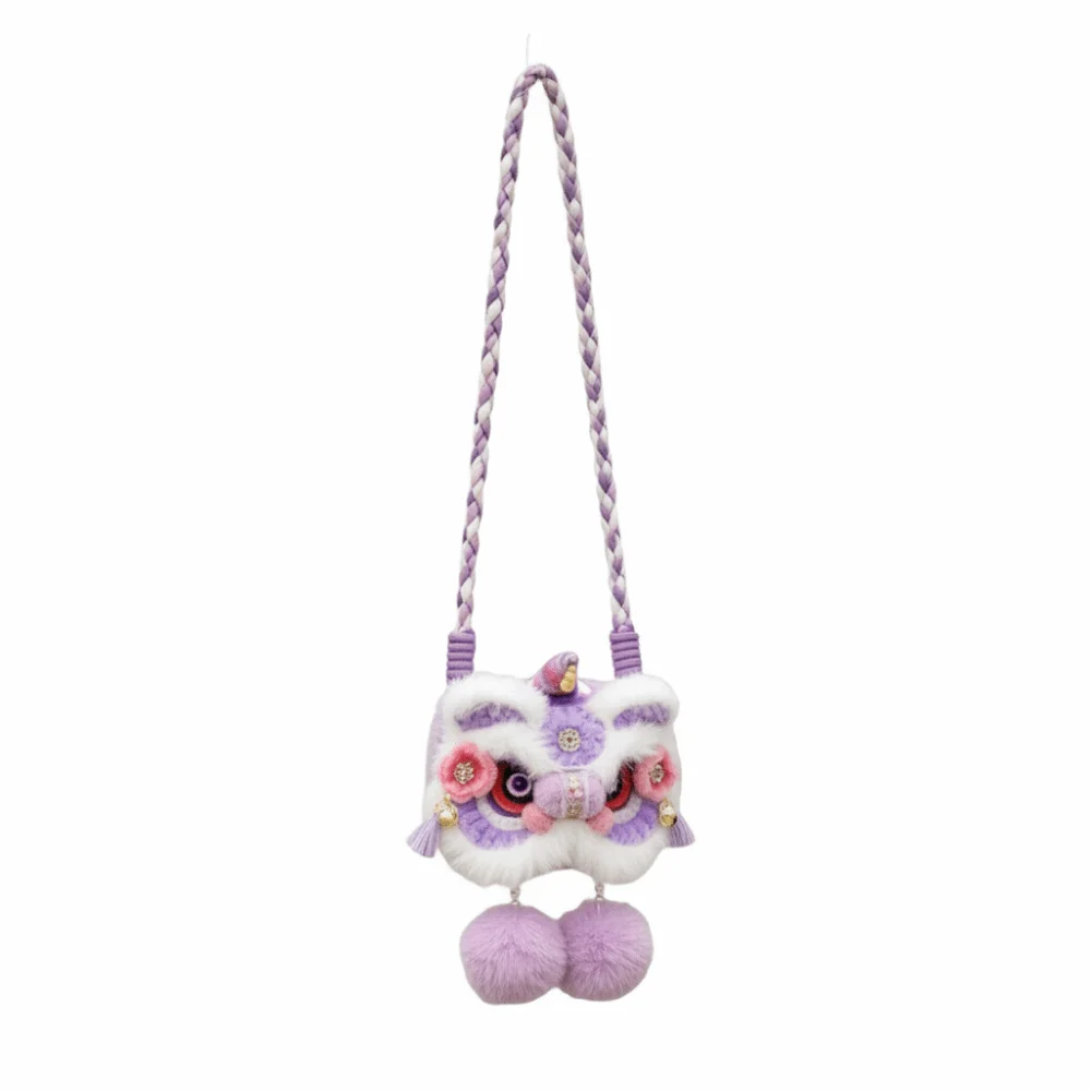 محبوك السنة الجديدة حقيبة كتف النمط الصيني تخزين الأطفال حقيبة الأسد مهرجان الربيع محفظة نسائية للعملات المعدنية الكروشيه الأسد حقيبة الرقص