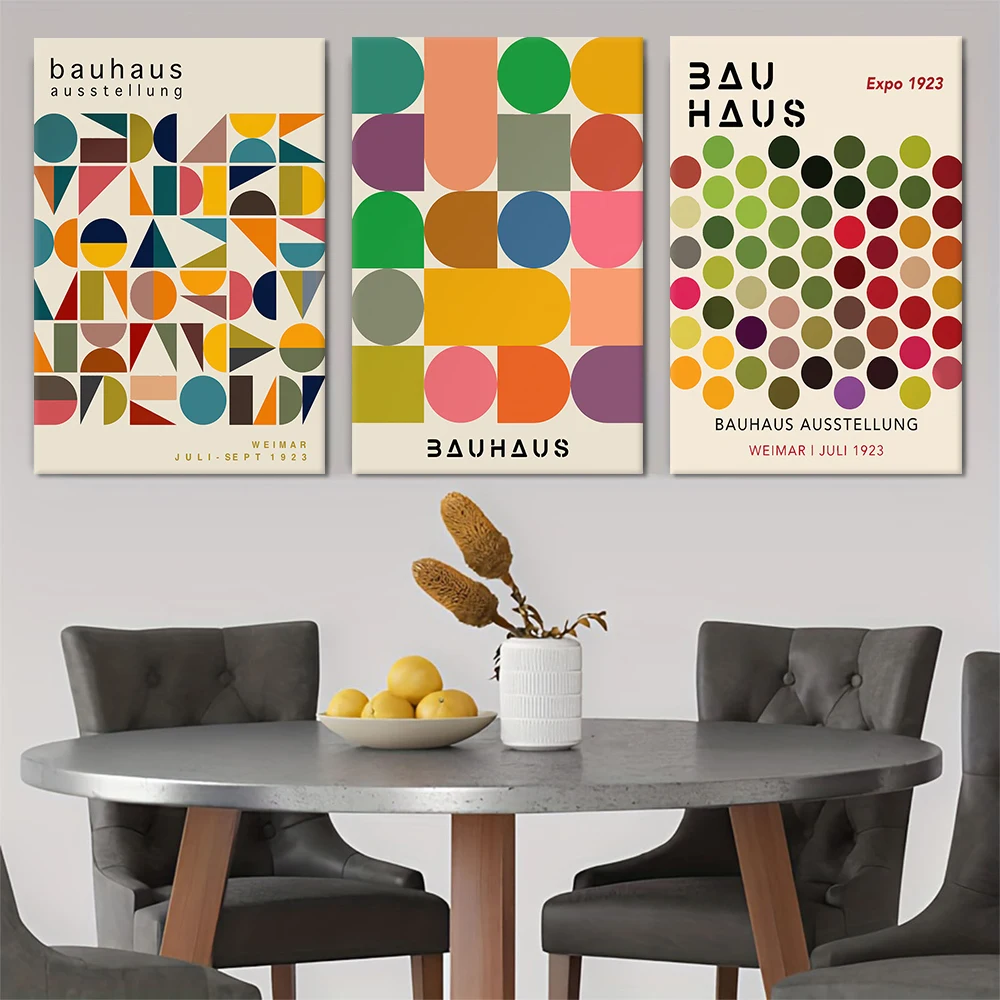 3 قطع من لوحات زخرفية قماشية لمعرض فايمار باوهاوس لعام 1923، أنماط تجريدية هندسية قديمة، ليفين على الطراز الحديث