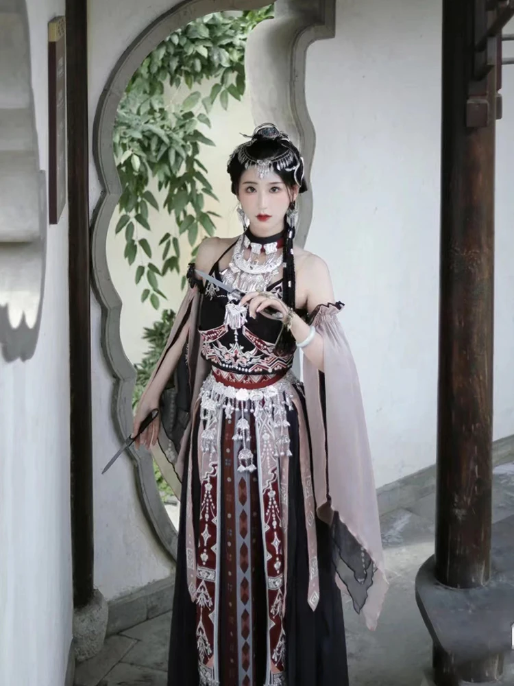 Women's Han Chinese Clothing Minority Ethnic Clothes Miao' S Hani Dancing Dress Exotic Style Costume Adult Miao Cosplay