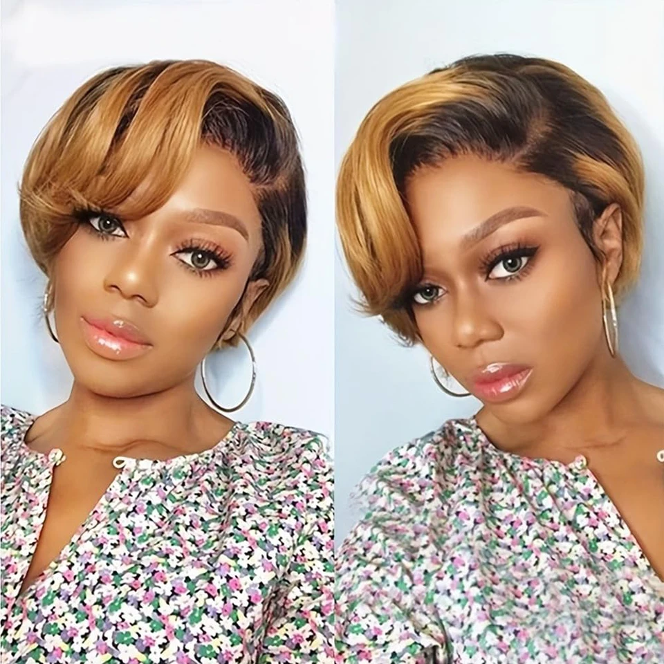 1B/30 Short Pixie Cut Lace Front Wigs Human Hair 13x4x1 Straight Lace Human Hair Wigs For Black Women Glueless Pre Plucked Wigs