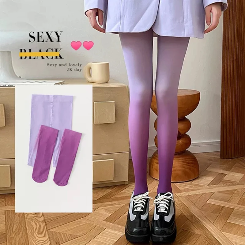 80g Thin Pantyhose Women 6 Colours Sexy Elasticity Tights Fashion Spring Autumn Thermal Stockings Gradient Woman Pantyhose image 6