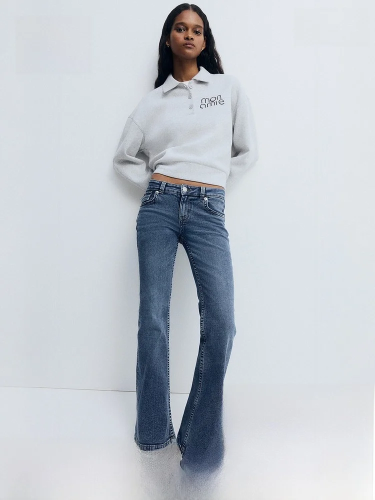 

Low Waist Bell Bottom Jeans Women's Summer New Style Casual Fit H&M Denim Pants Cotton Polyester Spandex Blend Slimming