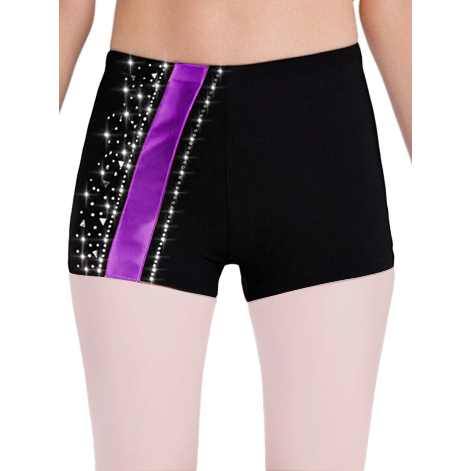 Kids Girls Gymnastics Ballet Dance Shorts Elastic Waistband Shiny Rhinestones Short Pants Bottoms Yoga Workout stage Dancewear