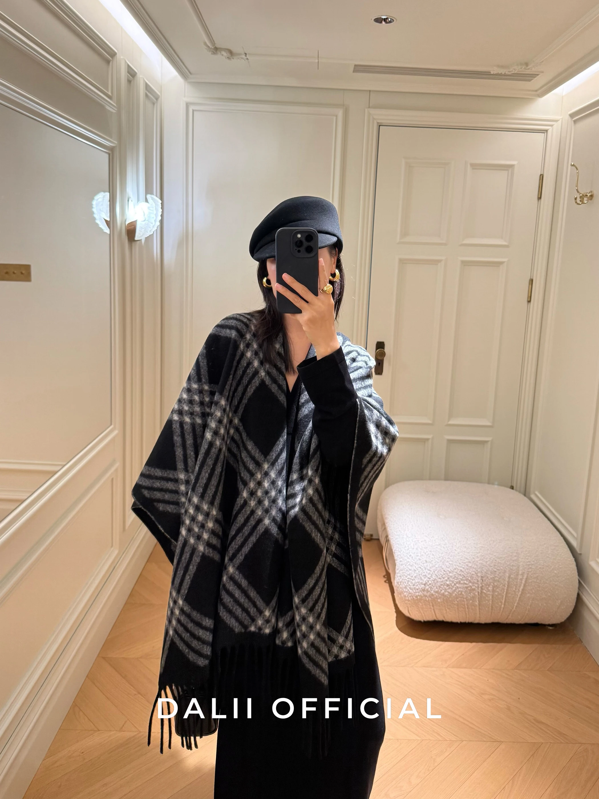 

DALII OFFICIAL Lazy Sle Large id Pattern Tassel oulder Wrap on Coat for Women Simple Commute Sle Polyester Fiber