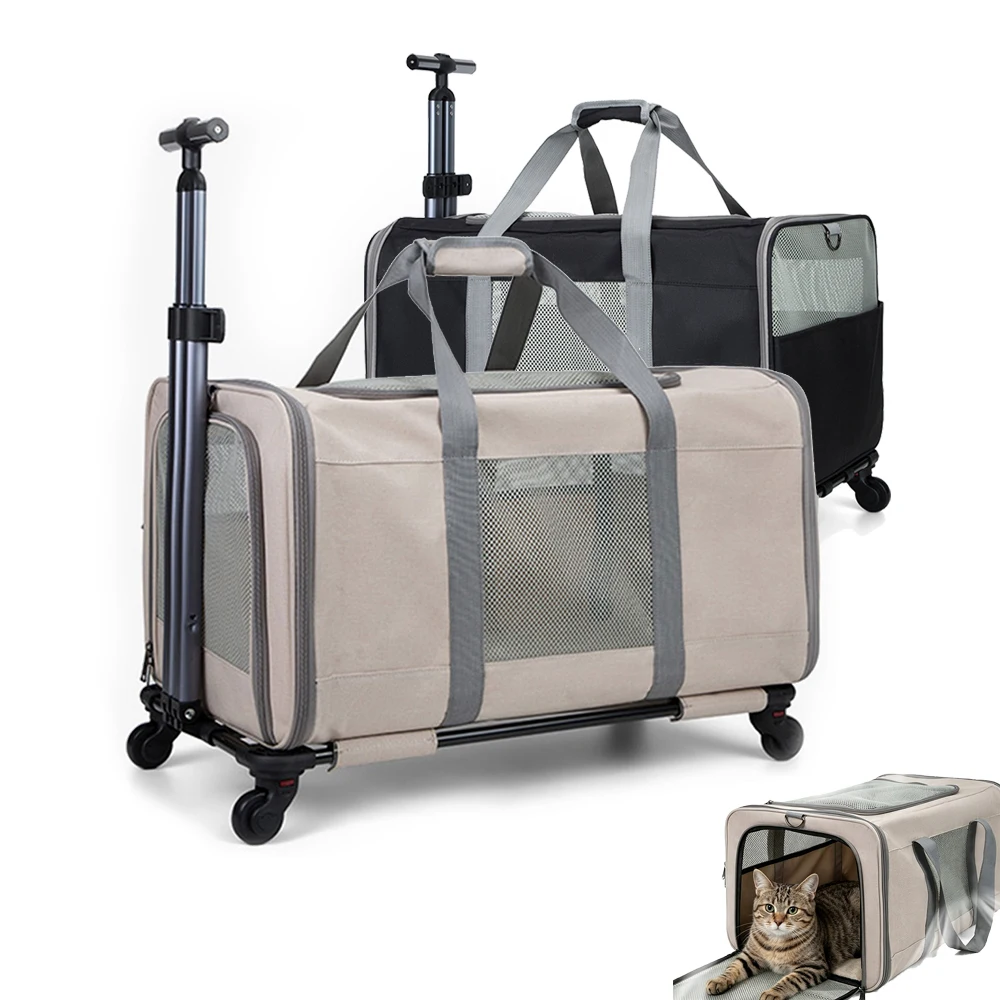 Image of Faltbarer Katzen-Transportkoffer mit Seitentasche, Hand-/Umhänge-Tragetasche für Katzen, Verstellbarer Griff, Outdoor-Katzentasche für Katzen und kleine/mittlere Hunde