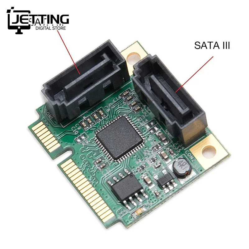 Add On Cards Mini PCI-E PCI Express to 2 Ports SATA 3.0 Converter SSD HDD SATA3 Controller Expansion Card SATA Multiplier