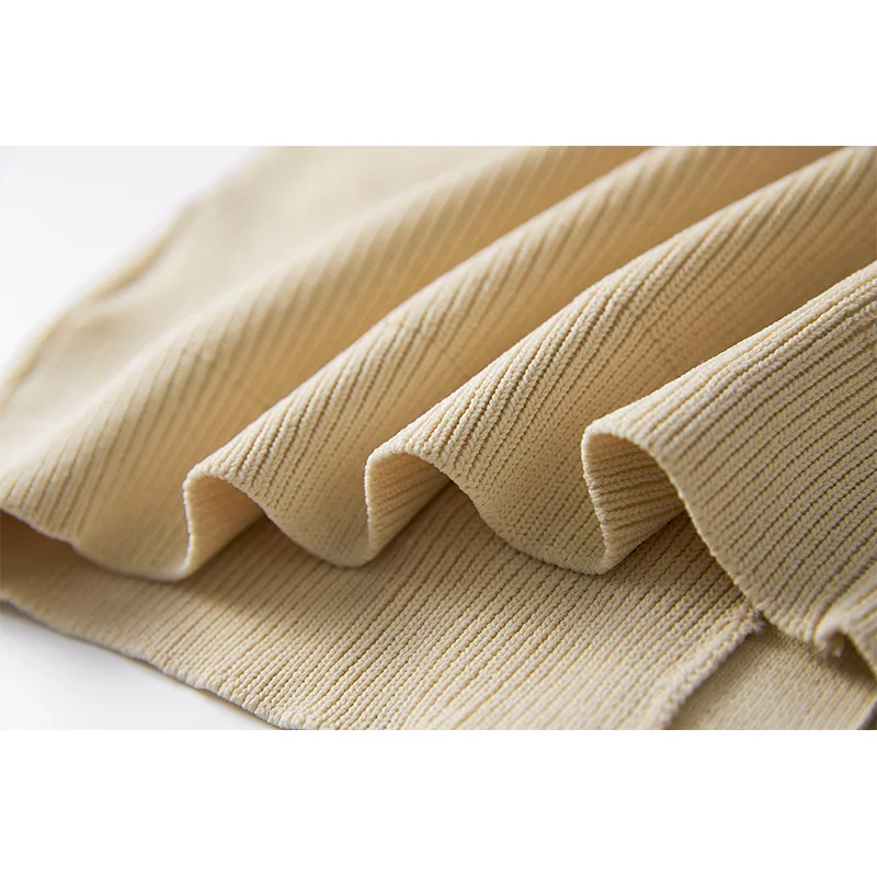 Women Mini Knit Dress with Handmade Braid Collar Luxurious Style Beige Color Brief Sheath European Lady