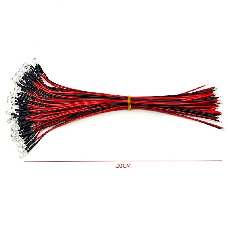 10 Uds 3mm 5mm 3V-12V luz LED rojo azul amarillo blanco lámpara piloto 20cm diodos emisores precableados para piezas de juguete de coche modelo RC