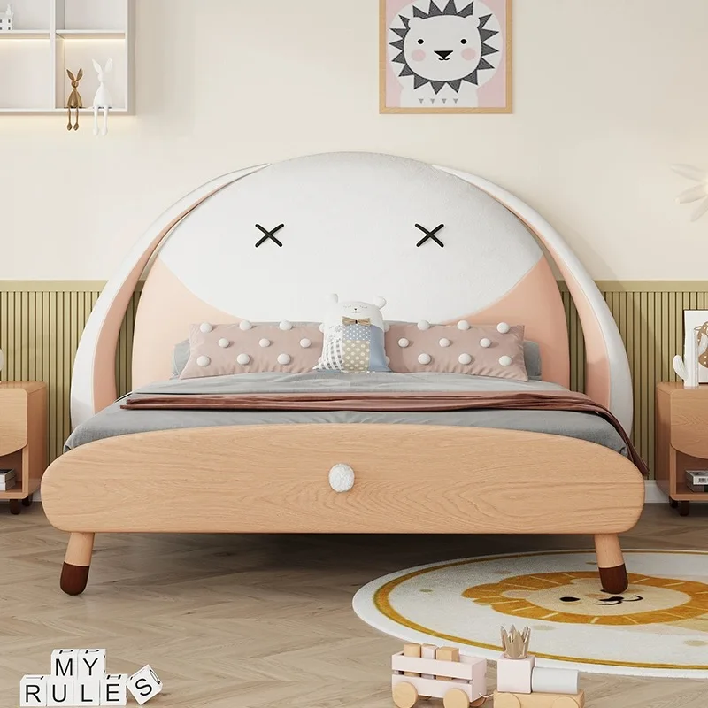 #For Cute Pink and White Rabbit Shap High Quality Modern Girls Wooden Bed Deluxe Queen Bed and Bedroom Furniture King Bed
