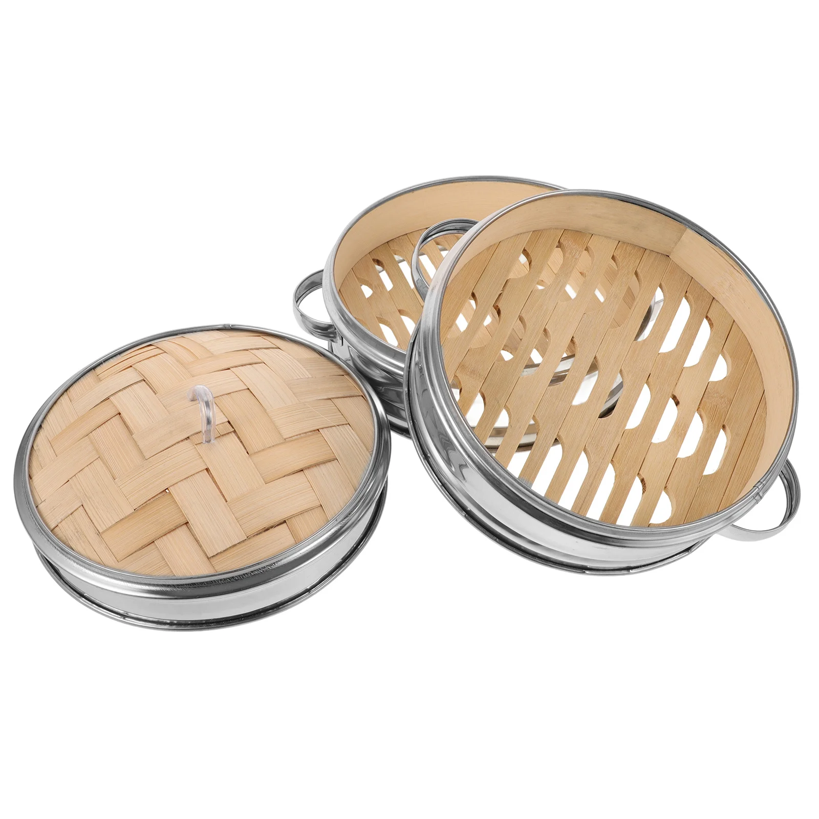 

1 set Double Handle Bamboo Basket With Cover For Vegetables Dumplings Rice Eggs Potatoes Corn Chinese Cooking Steamer Multi