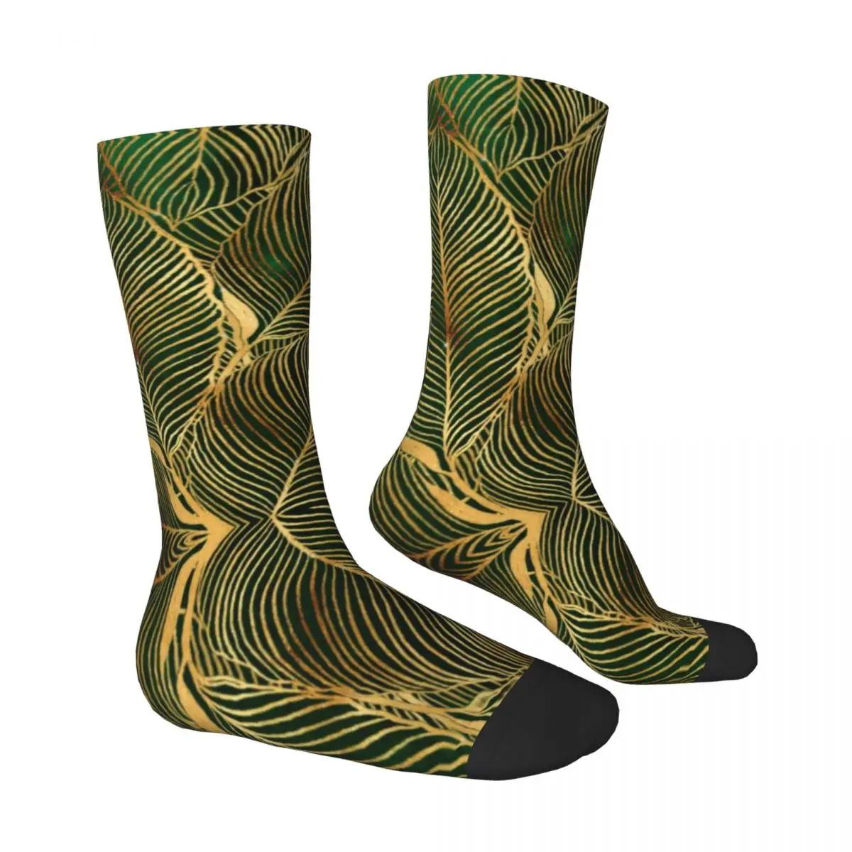 Gold Leaves Forest Stockings Women Men Green Elegant Socks Quality Novelty Socks Autumn Running Sports Anti Bacterial Socks