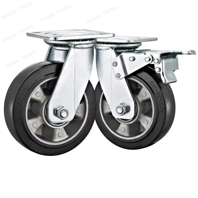 

Heavy duty aluminum core rubber caster universal wheel 4/5/6/8 inch cast aluminum wheel core thickened rubber wear-resistant car
