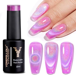 YOKEFELLOW 2023 Vernis semi permanent Magnétique 6 couleurs, 10ML Arc-en-ciel Holographique Vernis à Ongles Lœil de chat UV LED Gel Ongles Violet transparent