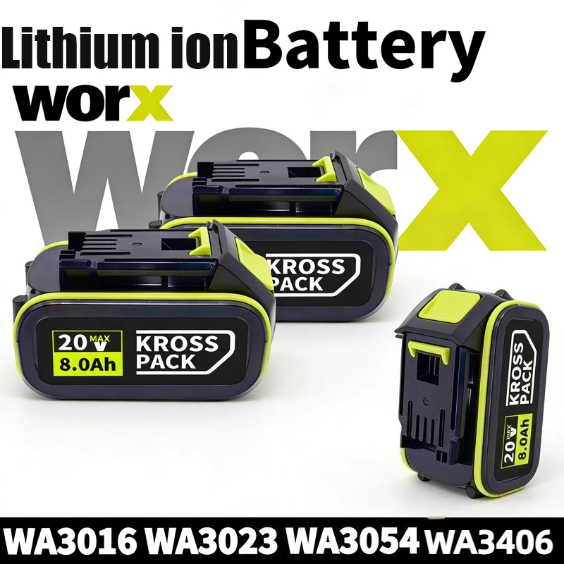 

Original WORX 20V 8.0Ah High Capacity Lithium ion Battery, Model WA3553 WA3551 WA3553.1 WA3570, for All WORX Electric Tools
