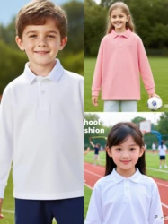 Autumn new children cute lapel long sleeve POLO shirt long sleeve T-shirt solid color Joker fresh casual shirt