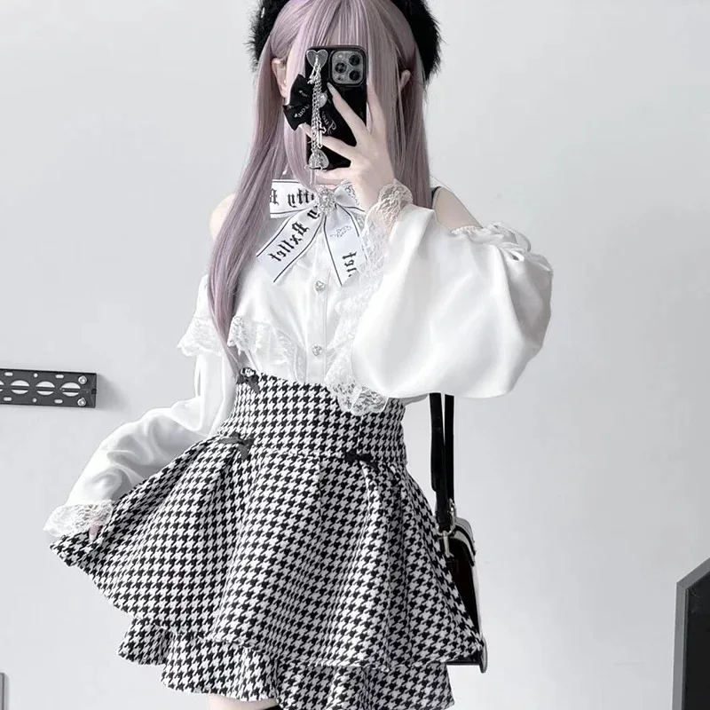 

Kawaii Women Shirts Jirai Kei Lolita Y2K Cute Japanese Style Blouse Elegant Long Sleeve Sweet Tops Casual Aesthetic Shirt 2024